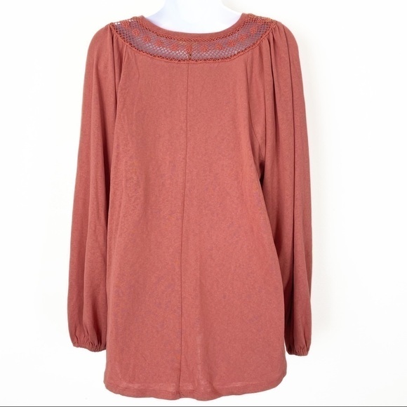 NEW NWT EASEL Crochet Knit Neckline Balloon Sleeve Top Dusty Rose Pink Small - Picture 4 of 7